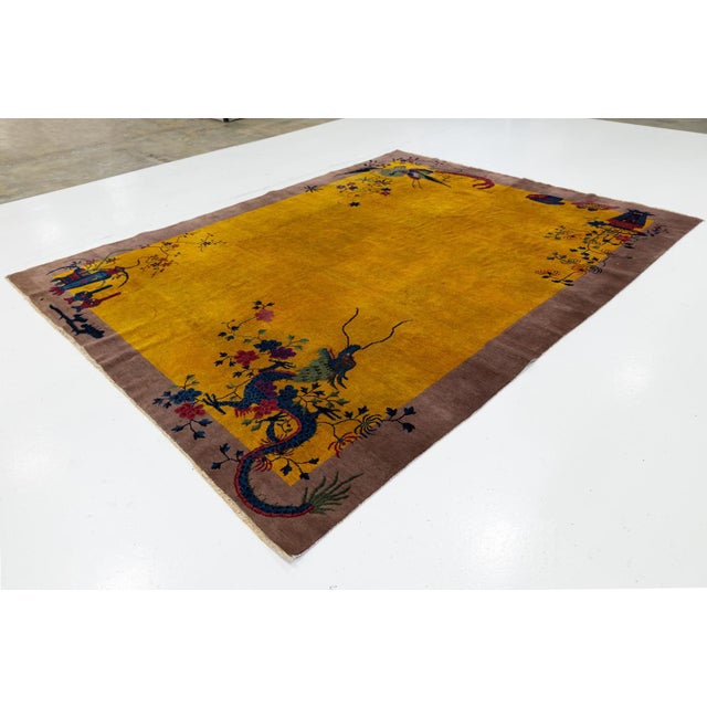 Antique Art Deco Chinese Nichols Style Rug – Imperial Yellow & Lavender For Sale - Image 11 of 11
