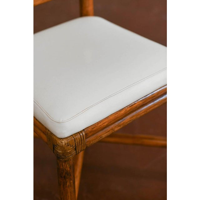 Wood Dining Chairs in Rattan with Leather Bindings and Leather Cushions by Elinor and John McGuire for McGuire, 1970s, Set of 4 For Sale - Image 7 of 11