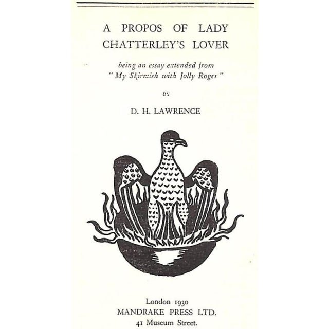 Traditional "Apropos of Lady Chatterley's Lover" 1930 Lawrence, d.h. For Sale - Image 3 of 4