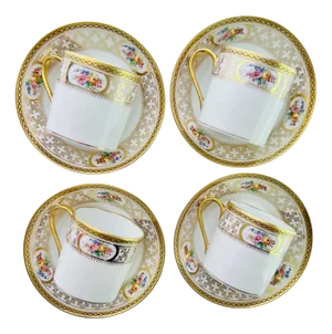 Rococo Belle Époque Style Gilded Floral Demitasse Coffee Service from Limoges & De Meuldre Coche, 1900s, Set of 8