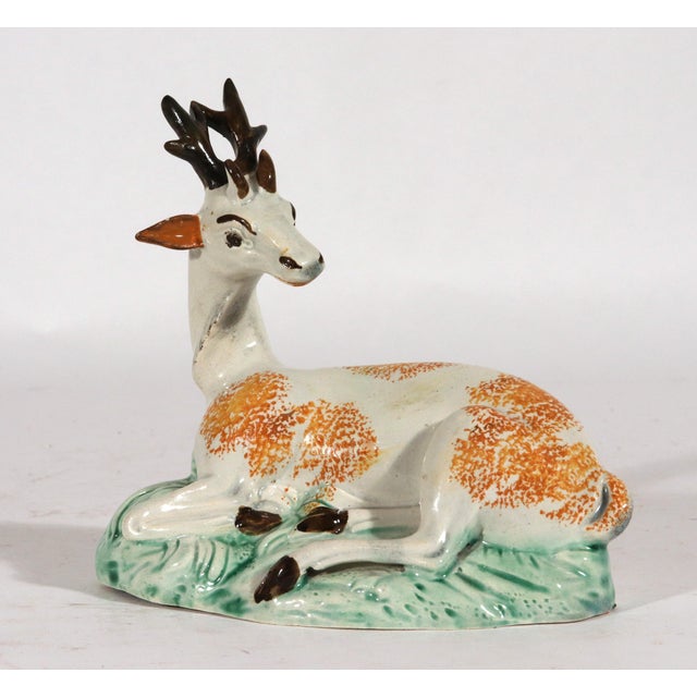 White English Staffordshire Prattware Pottery Figure of a Stag For Sale - Image 8 of 8