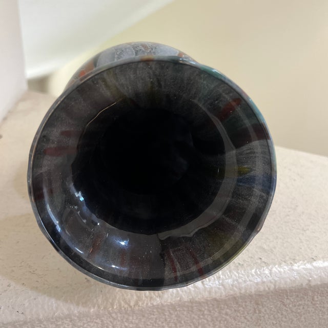 Murano Italy Large Tall 14” Glass Vase Multi-Color Splash Black Marble Pretty! For Sale In Los Angeles - Image 6 of 10