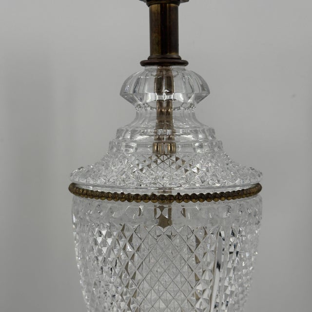 Hollywood Regency Vintage Hollywood Regency Cut Glass Brass Table Lamp Black Marble Base For Sale - Image 3 of 10