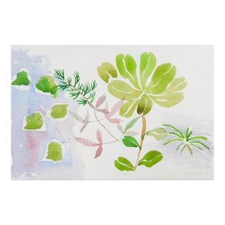 Contemporary Leafy Botanical Watercolor Painting For Sale