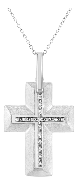 .925 Sterling Silver Prong-Set Diamond Accent Bold Cross 18" Pendant Necklace