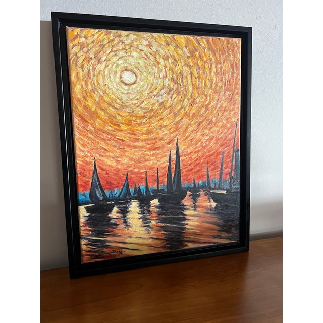 Impressionist Golden Sky Over the Harbor – Original Oil Painting For Sale - Image 3 of 10