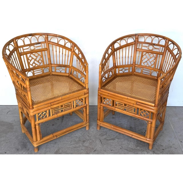 Wood Pair of Brighton Pavilion Revival Bamboo, Rattan and Caned Armchairs, Circa 1970 For Sale - Image 7 of 14