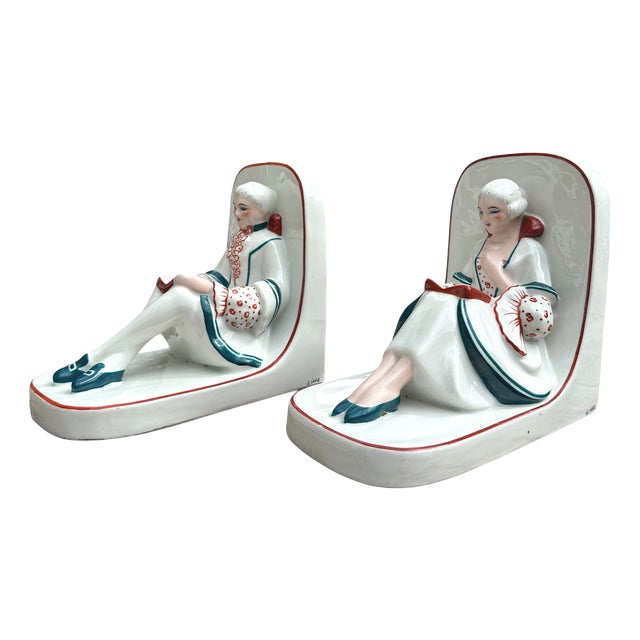 Art Deco Ceramic Bookends by Henri Delcourt for Desvres, Boulogne-Sur-Mer, France, 1930s, Set of 2 For Sale