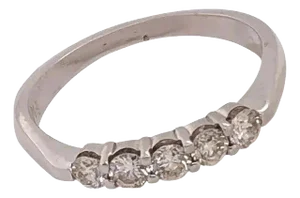 18 Karat White Gold Ring Engagement Anniversary Band With Five Diamonds, Size 8.5
