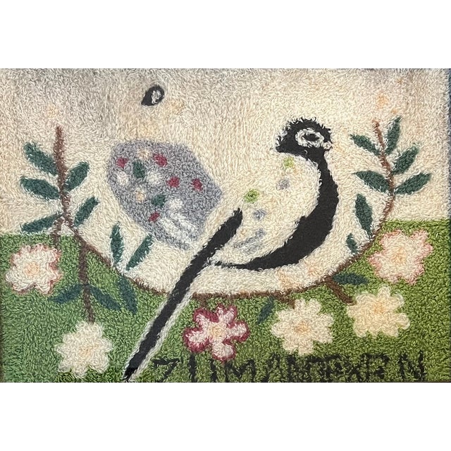 American Antique 19th Century American Folk Art Needlework Textile Picture of a Peacock or Stylized Bird For Sale - Image 3 of 9