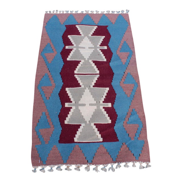 1980s Tribal Blue Ethnic Kilim For Sale