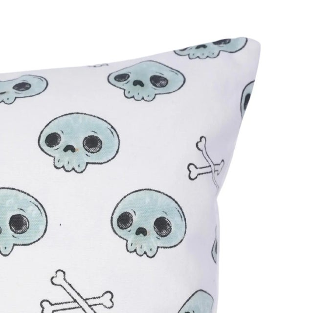 Modern Fabdivine Spooky Skeleton Block Print Pillow Cover Handmade Halloween Cushion for Sofa, Bed & Living Room Size-14x20 For Sale - Image 3 of 6
