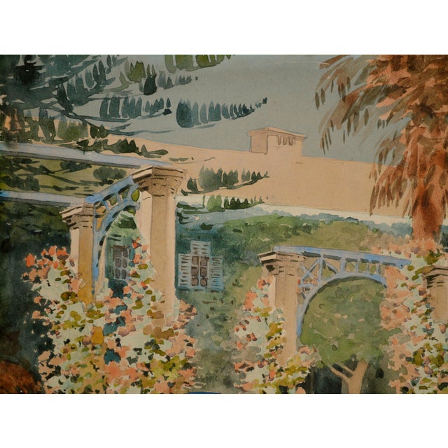 "San Anton Palace Malta" Early 20th Cent. Garden and Fountain Watercolor by Nicholas Krasnoff For Sale In Monterey, CA - Image 6 of 11