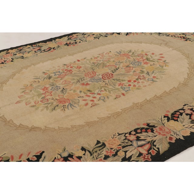 Rug & Kilim Antique Hooked Floral Wreath Medallion Wool Rug by Rug & Kilim, Usa, 1920–1929 For Sale - Image 4 of 11