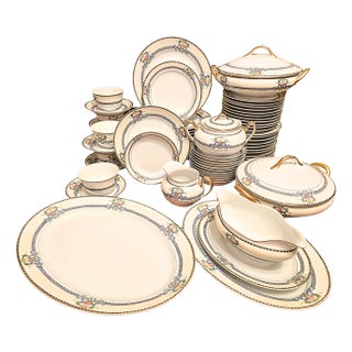 12 Place Settings Plus Serving Art Nouveau China Set- Set of 75 For Sale