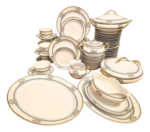 12 Place Settings Plus Serving Art Nouveau China Set- Set of 75