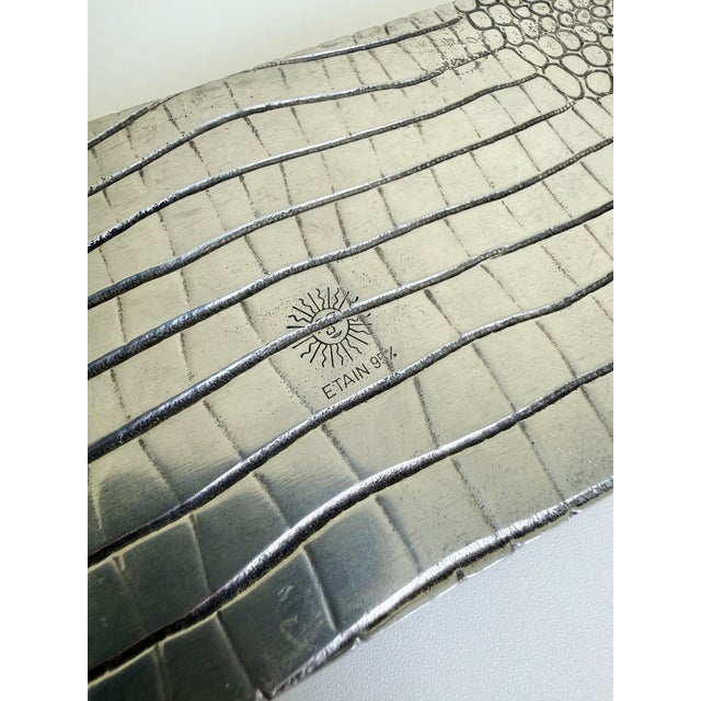 Metal French Pewter Crocodile Embossed Desk Set - Set of 3 For Sale - Image 7 of 8