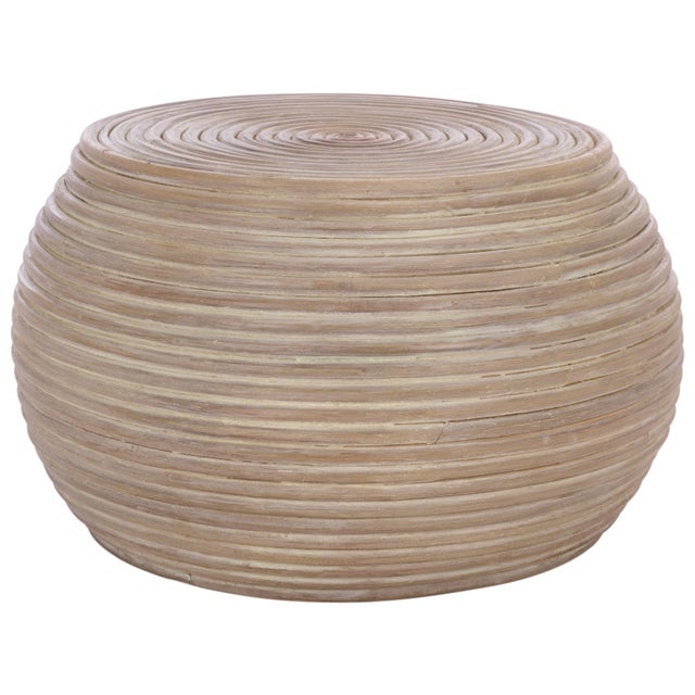 Hilario Rattan Round Accent Table in Grey White Wash For Sale In Philadelphia - Image 6 of 6