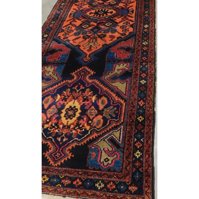 North West Persian runner rug. Triple medallion in geometric style. Wool pile on cotton weft and woof.