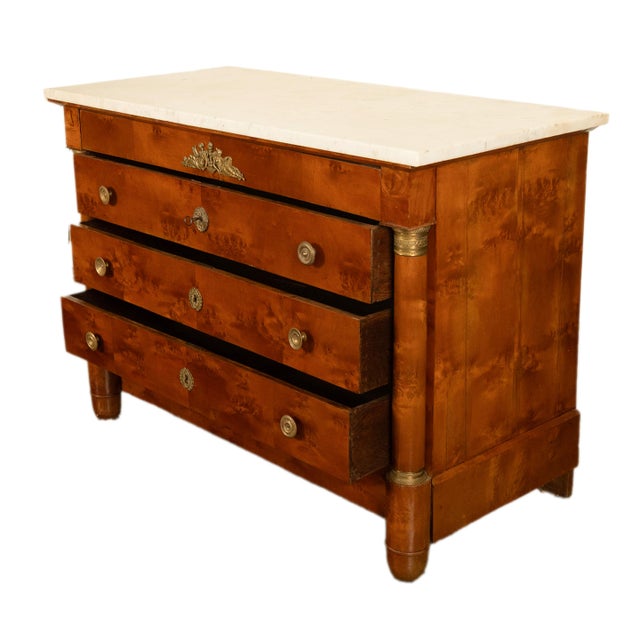 Antique 19th Century French Empire Burl Walnut Marble Ormolu Chest Drawers Commode 1810 For Sale - Image 12 of 14