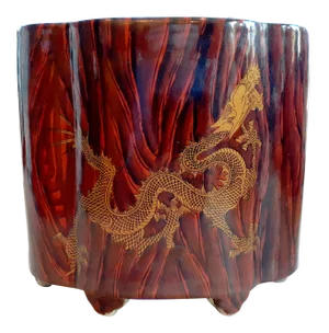Vintage Chinese Porcelain Faux Bois Gilt Dragon Brush Pot