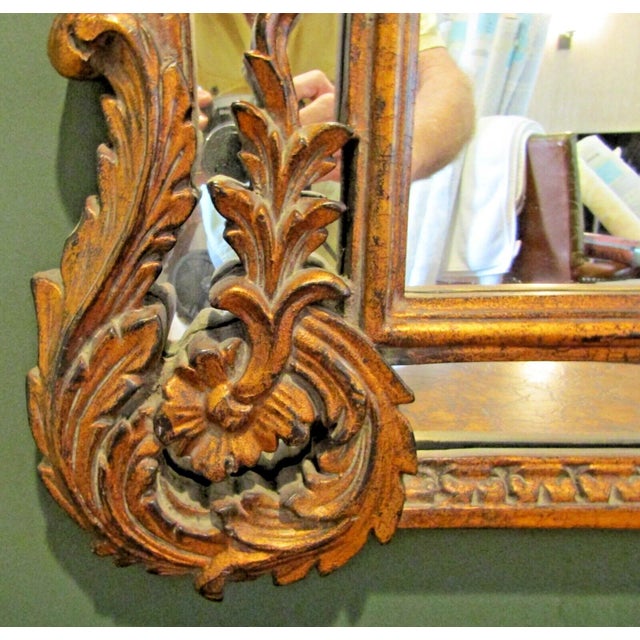 Wood Antique Carved Large French Rococo Gold Wood Wall Mirror For Sale - Image 7 of 9