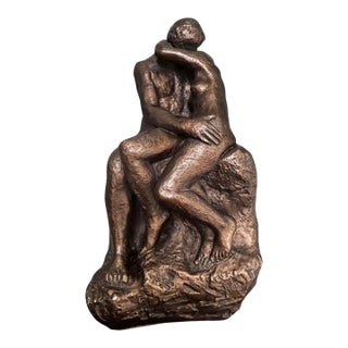 The Kiss Bronze Sculpture 1960s Vintage Styled After Auguste Rodin Figurative For Sale