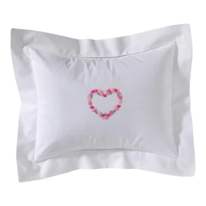 Boudoir Pillow Cover, Embroidered With Hem Stitch Border - Heart (Pink)