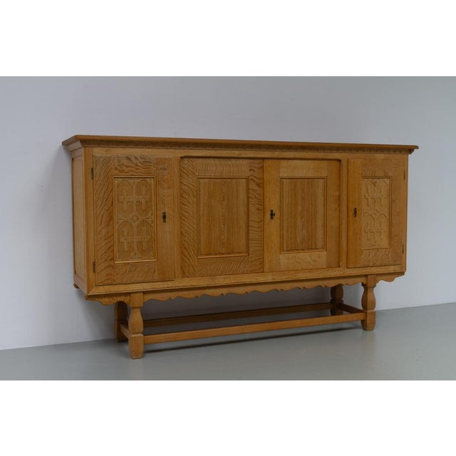 Mid-Century Brutalist Danish Oak Sideboard by Henning Kjærnulf for EG, 1960s For Sale - Image 4 of 18