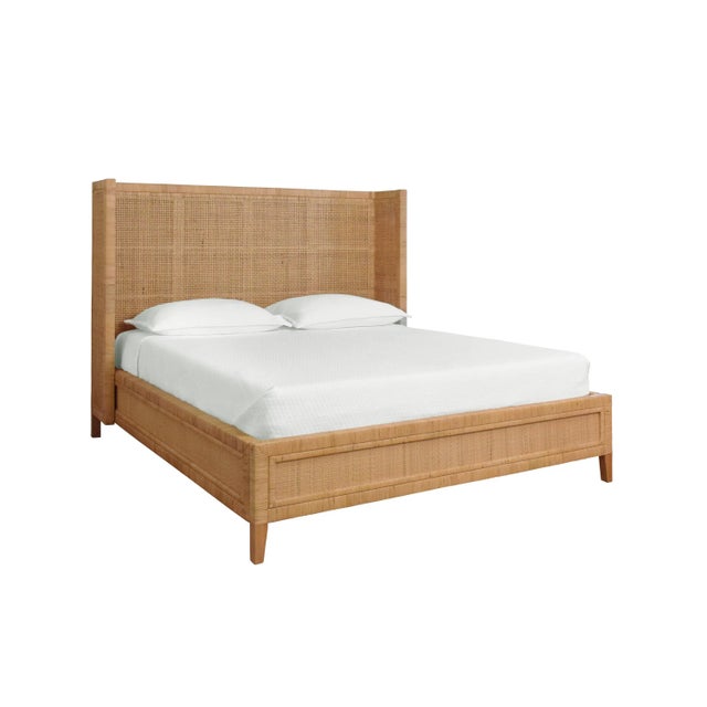 Worlds Away Matthew Izzo Home - Dolly Queen Bed Frame - Rattan Winged Headboard & Platform For Sale - Image 4 of 4