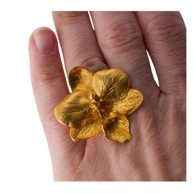Marc Quinn, 18k Solid Gold Orchid Sculpture Artist Ring Yba Marc Quinn Artwork Wearable Art For Sale - Image 4 of 4