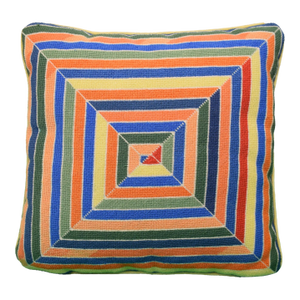 Late 20th Century Hand-Needlepoint Multi Color Abstract Geometric Design Pillow Provenance: The Susie Hilfiger Collection
