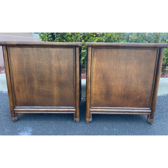 Vintage Coastal Rattan & Carved Wood Nightstands With Glass Tops – Pair For Sale In Naples, FL - Image 6 of 11