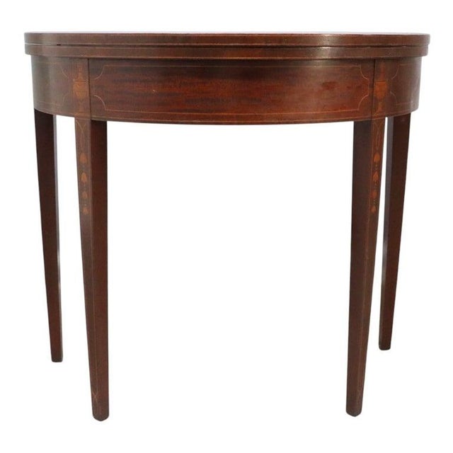 Classical Hepplewhite Mahogany Inlaid Card Table C1900 For Sale - Image 12 of 15
