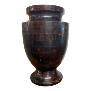 Vintage Large Boho Tessellated Chestnut Colored Horn Urn For Sale