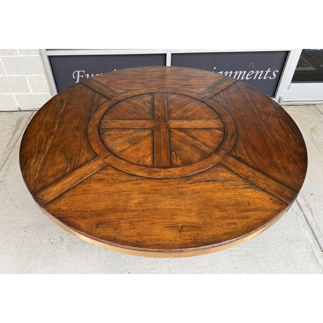 Brown Jonathan Charles 60″ Round Dining Table With Inset Lazy Susan For Sale - Image 8 of 11