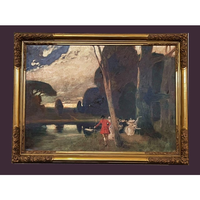 Hermann Emil Pohle, Landscape with a Musical Group, Oil on Canvas For Sale - Image 3 of 3