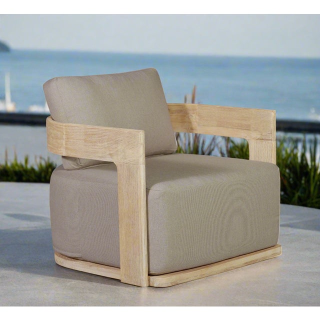 Eclipse Outdoor Solid Teak Wood Revolving Chair Natural Look - Gray Fabric For Sale - Image 10 of 11