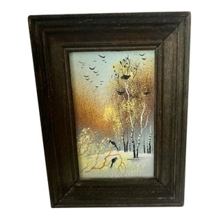 Vintage 1995 Eastern European Impressionist Miniature Landscape - Oil on Board 3.5” X 4.75”. For Sale