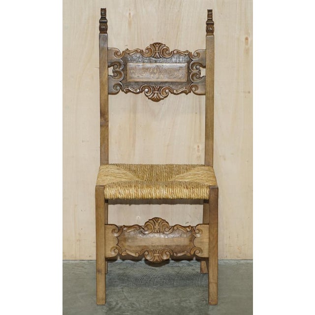 Dutch Carved Walnut & Rush Seat Dining Chairs, Early 1900s, Set of 8 For Sale - Image 17 of 18