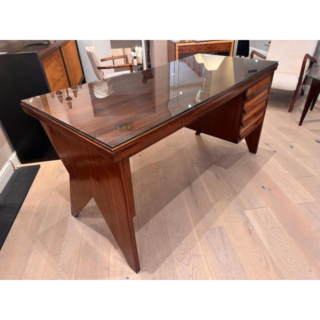 1950s Geometric Four Drawers Writing Desk attributed to Silvio Cavatorta, 1950s For Sale - Image 5 of 8