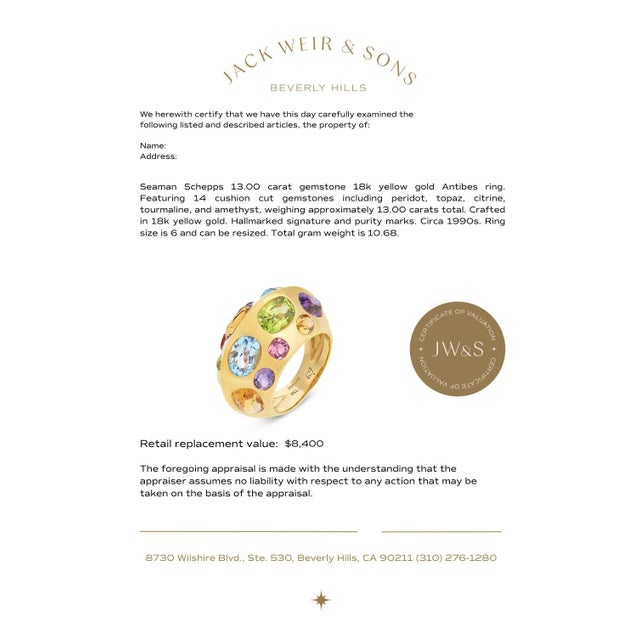 Gold 1990s Seaman Schepps 13.00 Carat Gemstone 18k Yellow Gold Antibes Ring, Size 6 For Sale - Image 8 of 8