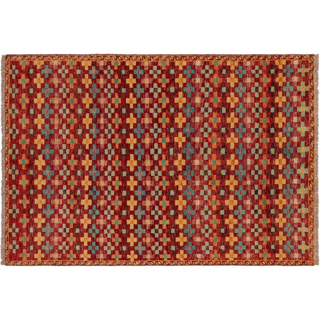 Modern Balochi Red/Blue Wool Rug - 3'3''x5'0'' For Sale - Image 10 of 11
