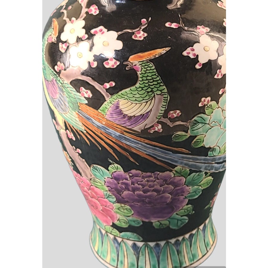 Vintage Asian Hand Painted Colorful Pottery Vase Mystical Good