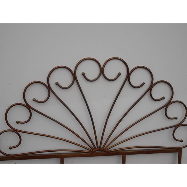 Bronze Vintage French Country Double Peacock Style Metal King Headboard Bronze Colored For Sale - Image 8 of 11