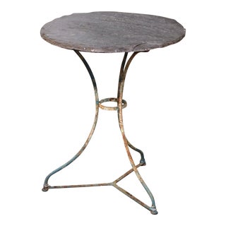 19th Century French Round Slate Top Painted Iron Bistro Table For Sale