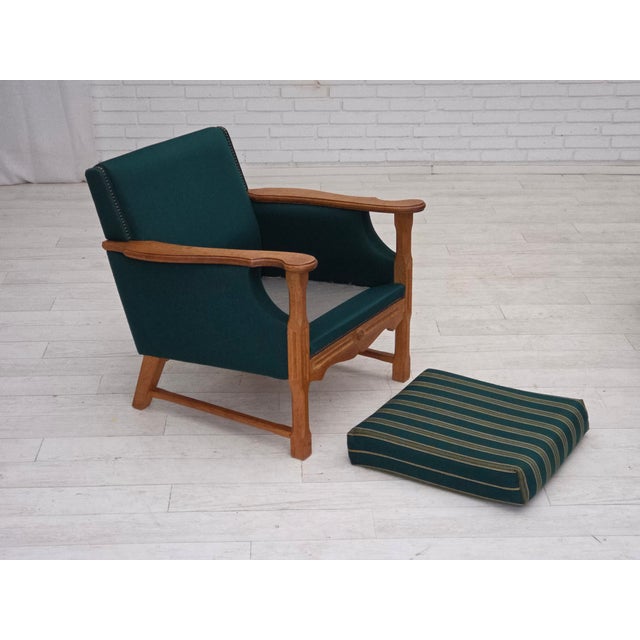 Wood Danish Armchair in Wool and Oak, 1970s For Sale - Image 7 of 17