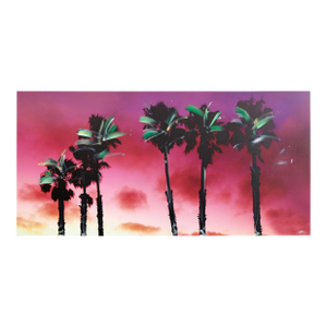Beach City Palms - Night Hits - Original California Palm Tree Night Scene Acrylic and Photograph on Canvas by Pete Kasprzak