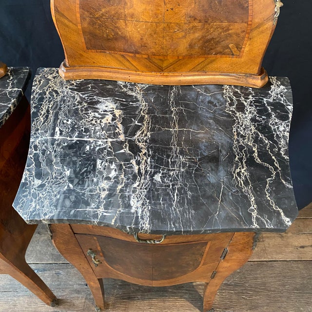 Antique French Louis XV Marble Top Nightstands -a Pair For Sale - Image 4 of 17