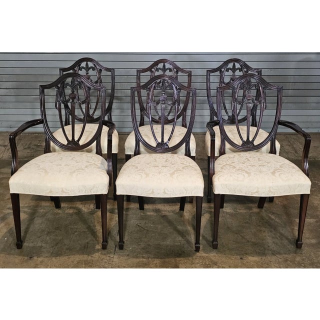 Traditional 1980s Set of 6 Kindel Master Works Collection Mahogany Federal Shield Back Chairs For Sale - Image 3 of 14